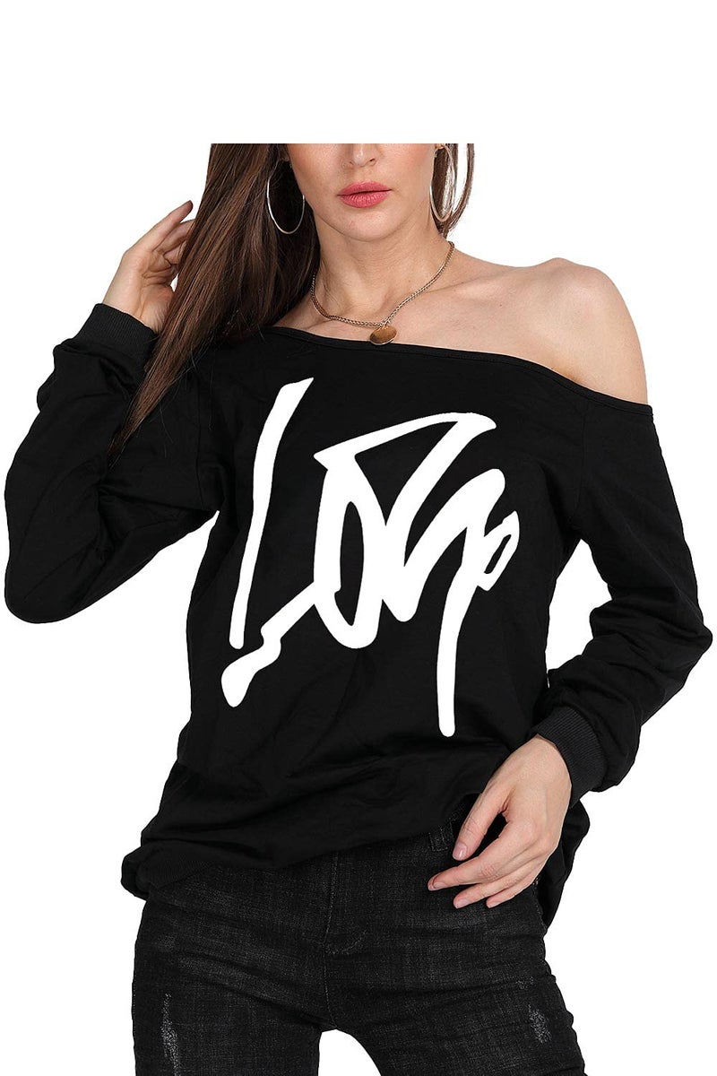 MAGICMK 80s Outfit for Women,Off Shoulder Long Sleeve,80s Outfit Sweatshirt Slouchy Printed Neon Long Tunics Top for Party(XL) - Image 2